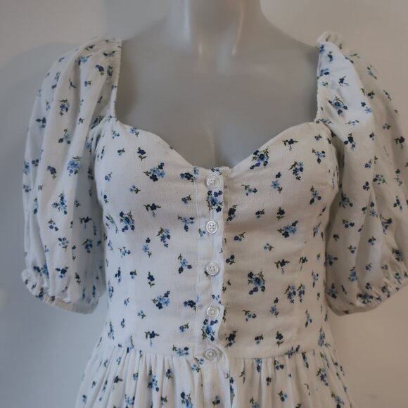 Womens RAHI White, Blue Floral Design Button Down Short Sleeve Midi Dress XS - Picture 4 of 11